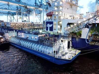 A file photo of the LNG bunker barge Clean Jacksonville at JAXPORT's Blount Island Marine Terminal (Photo: JAX LNG)