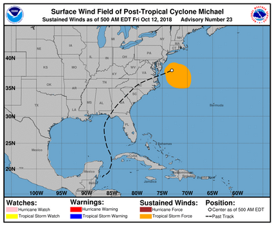 A five day look at michael's track before heading back out to sea. CREDIT: NHC