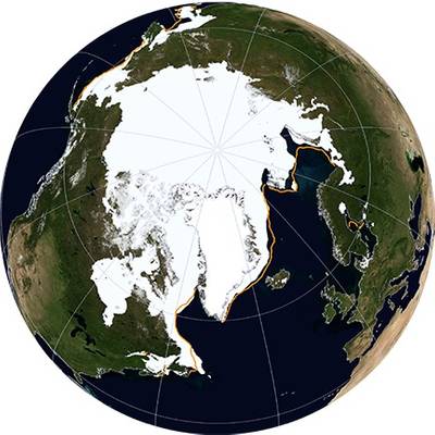 A NASA Blue Marble view of Arctic sea ice on March 21, 2014.