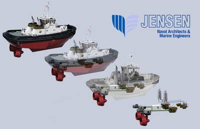 A new Z-Drive hybrid tugboat for Baydelta Maritime is due for delivery in 2019. (Image: Jensen Maritime)