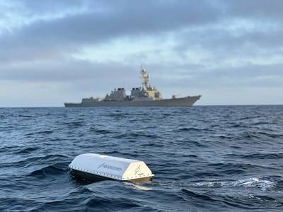 A prototype Saronic Spyglass ASV completes a full mission profile in its first open water exercise with the US Navy. (Source: Saronic)