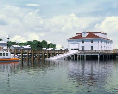 A rendering of the boathouse design for Station Menemsha. Image courtesy M.A. Mortenson Company