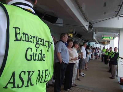 A safety drill conducted at a cruise ship visiting Dubai.