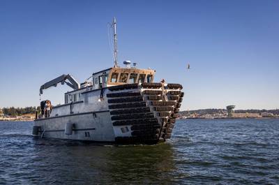 A team of divers from Code 760, Regional Dive Division, at Puget Sound Naval Shipyard & Intermediate Maintenance Facility, make their way to the Port Orchard, Washington, Marina, Aug 1, 2024, aboard their new dive boat. (U.S. Navy photo by Wendy Hallmark)