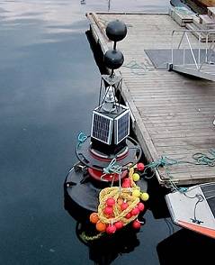A Tideland SB-138P buoy waiting installation in the Port of Narvik