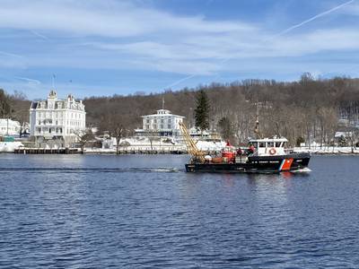 A U.S. Coast Guard boatcrew from Aids To Navigation Team Long Island Sound navigates the Connecticut River in support of Operation Reliable Energy for Northeast Winters (RENEW) near Haddam, Conn., December 19, 2020. Operation RENEW is the Coast Guard's region-wide effort to ensure Northeast communities have the security, supplies, energy and emergency resources they need throughout the winter. (Photo: Katie Loudermilk / U.S. Coast Guard)