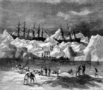 Abandonment of the whalers in the Arctic Ocean, September 1871, including the George, Gayhead, and Concordia. This illustation originally ran in Harper’s Weekly in 1871. (Credit: Robert Schwemmer Maritime Library)