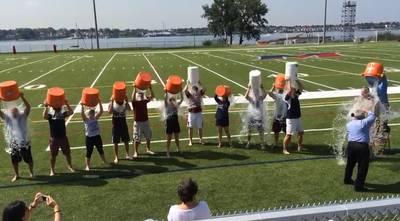 Administrators and staff at the SUNY Maritime College took the Ice Bucket Challenge and raised more than $1,250 for the ALS Foundation.