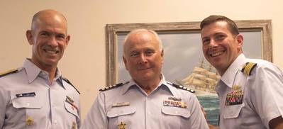 Admiral Ray, CT Auxiliary member Bruce Buckley and USCG RDC Commanding Officer Captain Greg Rothrock (Photo: Nicole Foguth)