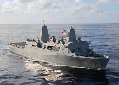 Amphibious transport dock ship USS San Antonio (LPD 17) (U.S. Navy photo by Jason R. Zalasky)