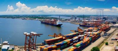 An aerial photo of New Orleans port activity. (c) ilgun / Adobestock