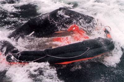 An inflatable life raft from sunken RoPax ferry Estonia (Photo: Accident Investigation Board Finland)