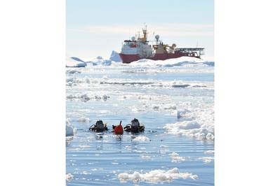 Antarctic Divers Front HMS Protector: Photo courtesey of UK MOD