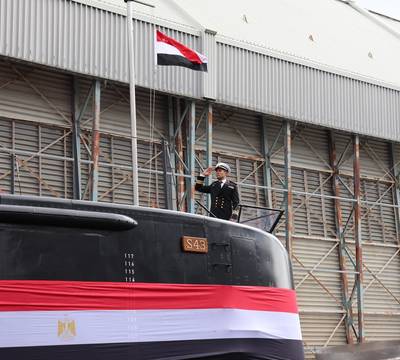 On April 9, 2020, "S43" as the third of four HDW Class 209/1400mod submarines was officially handed over by thyssenkrupp Marine Systems to the Navy of the Arab Republic of Egypt. (Photo: © thyssenkrupp AG, https://www.thyssenkrupp-marinesystems.com)