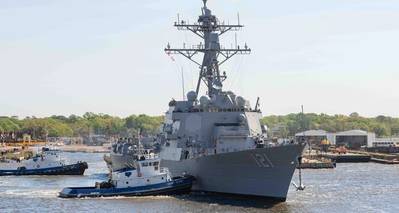 Arleigh Burke-class guided-missile destroyer Frank E. Petersen Jr. (DDG 121) departed HII's Ingalls Shipbuilding division on Friday, April 8, 2022. (Photo: HII)