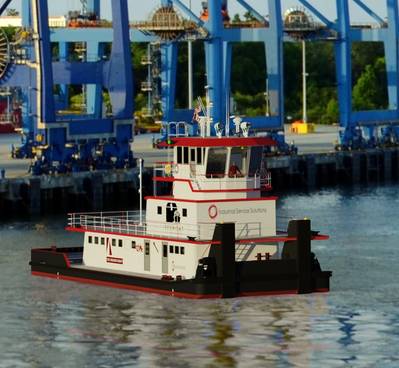 Artist rendering of the zero emissions, fully electric towboat. (Image: ISS)
