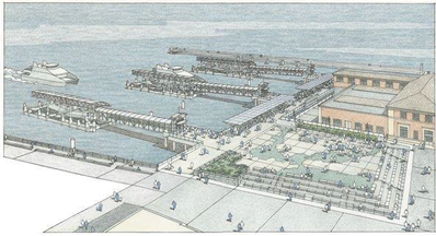 Artist’s rendering of the San Francisco Ferry Expansion Project scheduled for completion in 2019. Rendering courtesy of ROMA Design Group, architects for WETA.