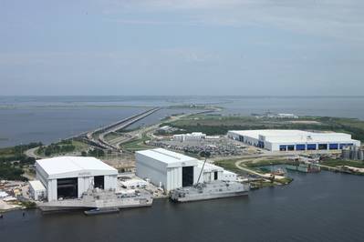 Austal USA's sprawling complex in Mobile, Alabama. JHSV 1 is the vessel on the right. (Photo: Austal)