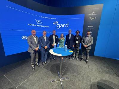 From left: Höegh Autoliners CEO Andreas Enger; Fortescue Metals Group Founder/Chairman Andrew Forrest; Höegh Autoliners COO Sebjørn Dahl; Sustainable Markets Initiative (SMI) CEO Jennifer Jordan; 68th U.S. Secretary of State John Kerry; Nordic Circles CEO John Jacobsen; and Craig Eason (TradeWinds). © Höegh Autoliners