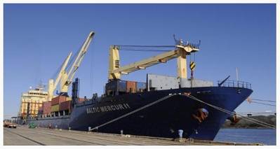 The Baltic Mecur II arrived at the Columbus Street Terminal on January 8, 2016 as the first vessel call by Atlantic Ro-Ro Carriers, a new regular shipping service. (Photo: SCPA)