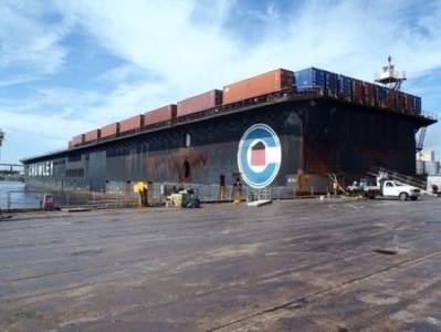 Barge rests at Jacksonville pier: Photo courtesy of USCG