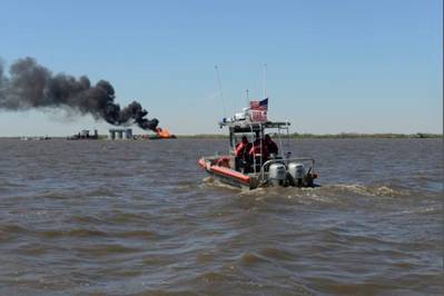 Bayou Perot Pipeline Blaze: Photo credit USCG