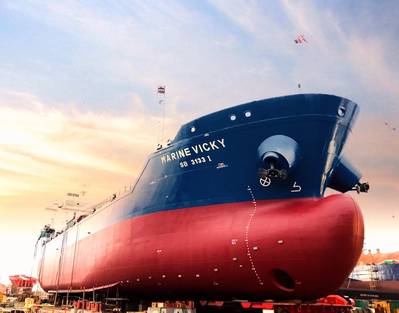 Built by Keppel O&M, Singapore’s first dual-fuel bunker tanker will deliver marine fuels to ocean-going vessels within Singapore port limits. (Photo: Keppel Offshore & Marine)

(Photo: Keppel  Offshore & Marine)