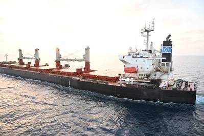 Bulk carrier Genco Picardi was hit by a Houthi drone attack on January 17. (Photo: Indian Navy)