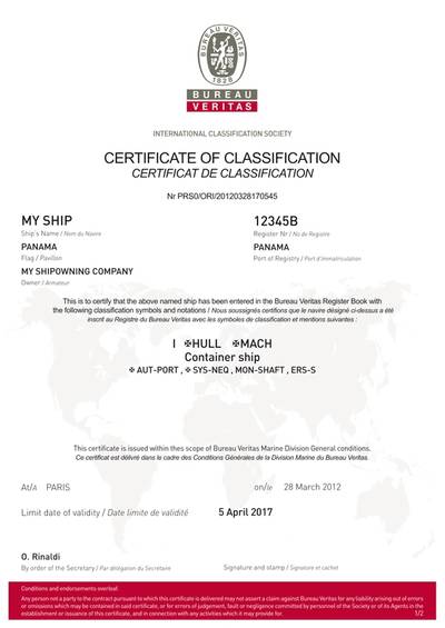 Bureau Veritas Certificate