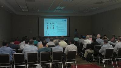 Business Development Manager Mark Carter presents the key benefits of Sonardyne DP-INS to a packed workshop.