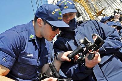 Cadets Handling a Sextant: Photo credit USCG