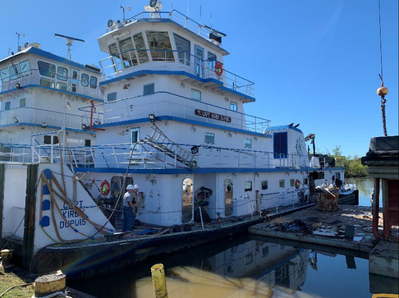 ​​​Capt. Kirby Dupuis doc​ked after the fire. (Photo: NTSB)