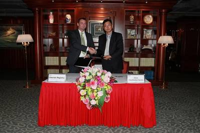 CCS MoU signing ceremony in Beijing on 29 March are (left) Thomas Klenum, LISCR Technical Director, and CCS vice-president Sun Feng.  (Photo: LISCR) 