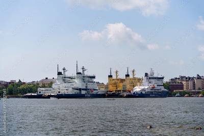 cebreakers Otso and Polaris docked in Katajanokka during summer. Helsinki, Finland. (c) Kemppainen Adobestock