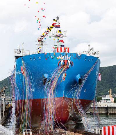 Christening and Launch Ceremony of KEYS Azalea.  Image courtesy Mitsubishi Shipbuilding Co., Ltd.