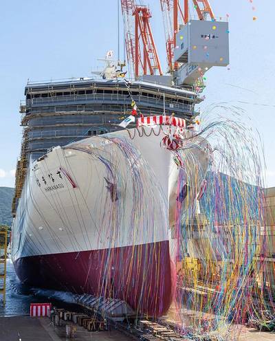 Christening and Launch Ceremony of HAMANASU. Image courtesy Mitsubishi Shipbuilding
