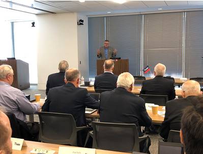  Christopher J. Wiernicki, ABS Chairman, President and CEO, addresses the ABS North America Regional Committee in Houston at the ABS Headquarters. Image courtesy ABS