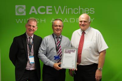 City a& Guilds Regional Manager for Scotland, Robert Bruce, ACE Winches COO, Graham Thomson and ACE Winch Academy Manager, David Moxey.