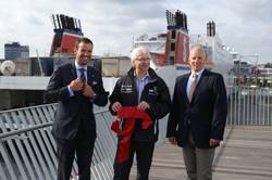 Dr. Dirk Claus (Port of Kiel), Kiel Lord Mayor Peter, Todeskino, Martin Wahl (Stena Line). (Photo Courtesy www.port-of-kiel.de)