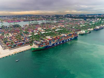 CMA CGM Jacques Saade left Singapore carrying a record 20,723 full containers. (Photo: CMA CGM)