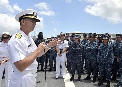 CNO Adm. Jonathan Greenert on ship visit: Photo credit USN