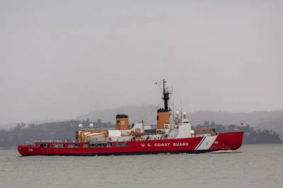 The U.S. Coast Guard Cutter Polar Star (WAGB 10) and crew transit the San Francisco Bay upon returning to the United States following their 128-day deployment to Antarctica to support Operation Deep Freeze 2025. Credit: Auxiliarist Pablo Fernicola/U.S. Coast Guard