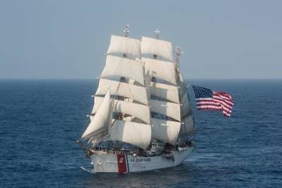 The U.S. Coast Guard barque Eagle sails in the Atlantic Ocean on Thursday, July 30, 2015. (U.S. Coast Guard photo by Auxiliarist David Lau, Public Domain)