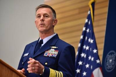      Coast Guard Commandant Adm. Paul Zukunft delivers the 2015 State of the Coast Guard Address. (U.S. Coast Guard photo by Petty Officer 2nd Class Patrick Kelley.)