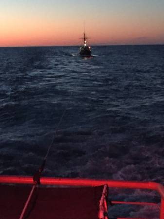 Coast Guard Cutter Moray tows the fishing boat Paulo Marc after it became disabled east of Portland, Maine (USCG photo)