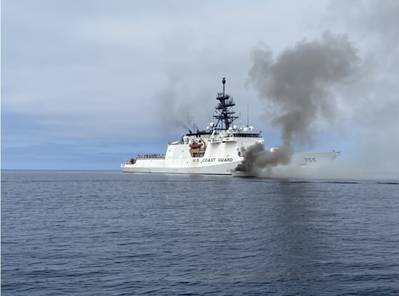 Coast Guard Cutter Munro crewmembers work with Coast Guard Cutters Haddock and Benjamin Bottoms to extinguish a vessel fire off the coast of San Diego, July 15, 2021. The vessel left the Oceanside harbor heading towards Carlsbad when it was seen on fire. (U.S. Coast Guard courtesy photo)