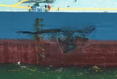 Hull collision damage: Photo credit USCG