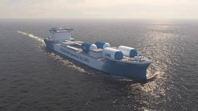 Conceived by RINA and designed by FKAB, the propulsion is based on combining the ship’s fuel (LNG) with steam to produce hydrogen and CO2. The MR LNG/hydrogen-fuelled vessel is the result of a joint project with ABB and Helbio (a subsidiary of Metacon AB). Image courtesy RINA
