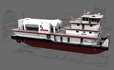      Concept art for the Shearer Group and Conrad Shipyard's LNG powered towboat