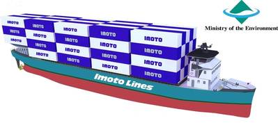 Concept for Imoto Lines' and Marindows' zero-emission contrainership (Credit:  Imoto Lines)
